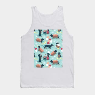 Hot dogs and lemonade // pattern // aqua green background navy and brown dachshunds Tank Top